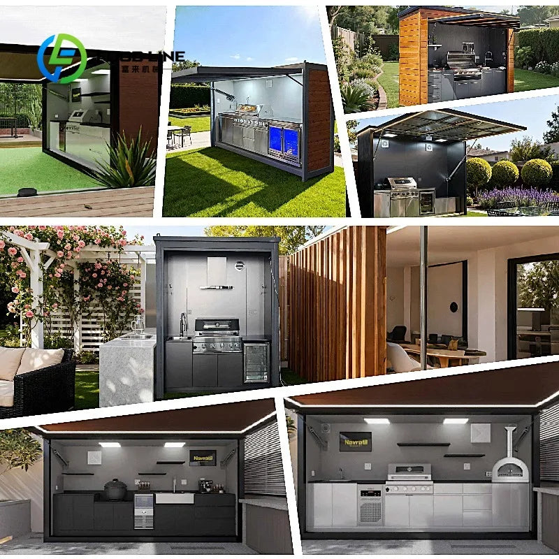 Customized Contemporary Modular Outdoor Electric Kitchen Unit Stainless Steel Waterproof Mobile Garden Cabinet with Flame Safety