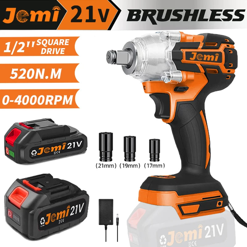 Jemi Tool 3-In-1 Cordless Electric Impact Wrench Drill Screwdriver with Brushless Motor Max 4000RPM Variable Speed