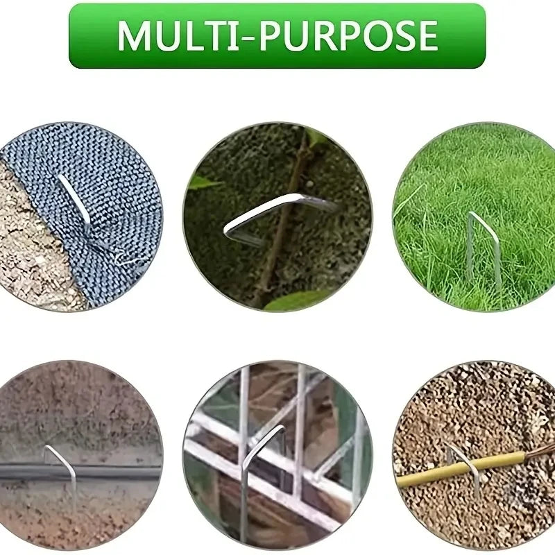 100pcs15cm galvanized landscape staples, outdoor decorative stakes, anti weed barrier fabric anti rust staples, U-shaped tent