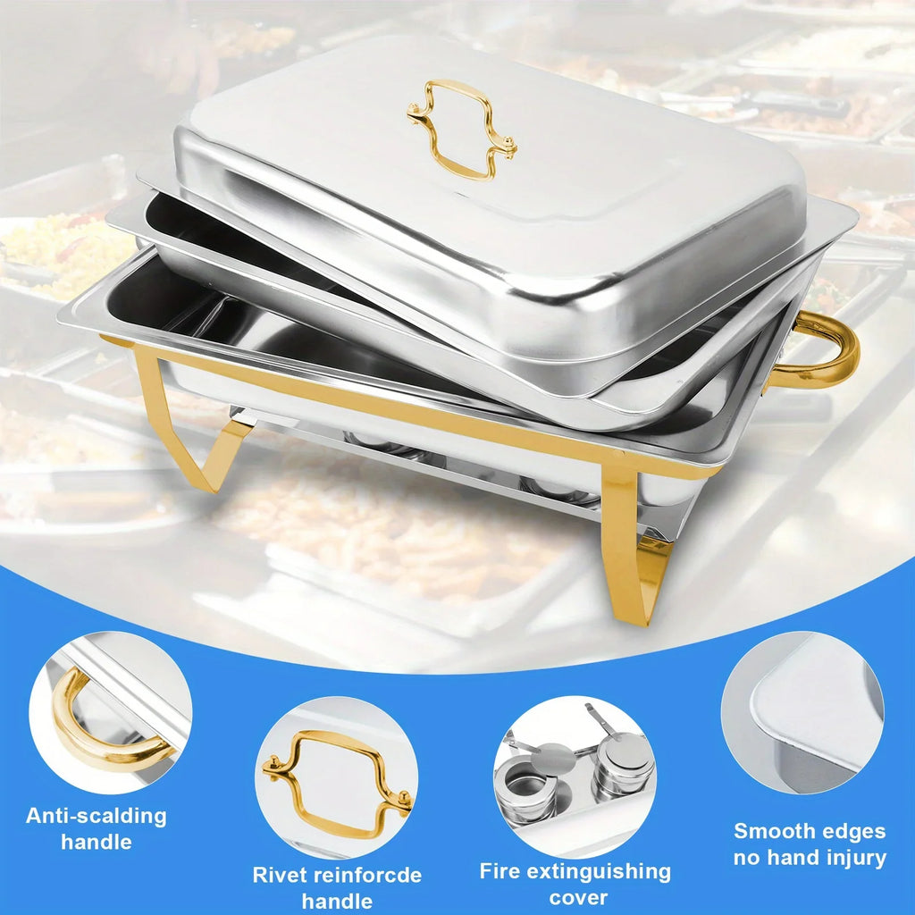 4 Pack 8QT Stainless Steel Chafing Dish Buffet Set with Fuel Holders for Catering & Parties