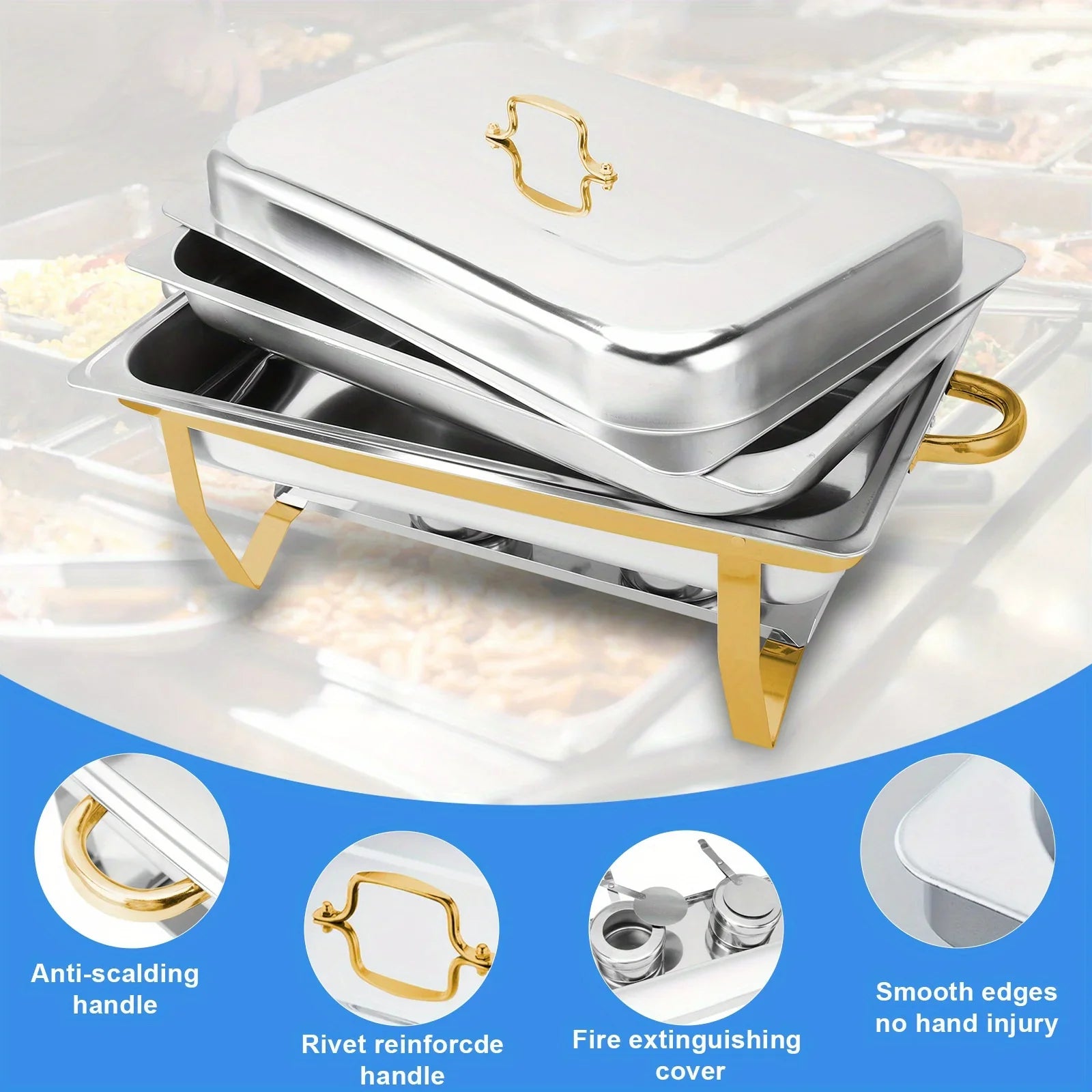 4 Pack 8QT Stainless Steel Chafing Dish Buffet Set with Fuel Holders for Catering & Parties