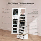 LED Mirror Jewelry Cabinet Standing - 360°Swivel Jewelry Armoire with Full Length Mirror, Mirror with Jewelry Storage and Large