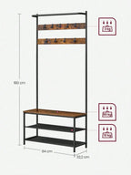 VASAGLE Coat Rack with Shoe Storage, Hall Tree Bench, 9 Hooks, Top Bar, 32.2 x 84 x 180 cm, Bedroom Organizer