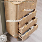 Fluted 5 Drawers Dresser for Bedroom,48" Tall Modern Dresser Chest of Drawers, Gold Accents,Fluted Fronts,Wood Storage Dressers