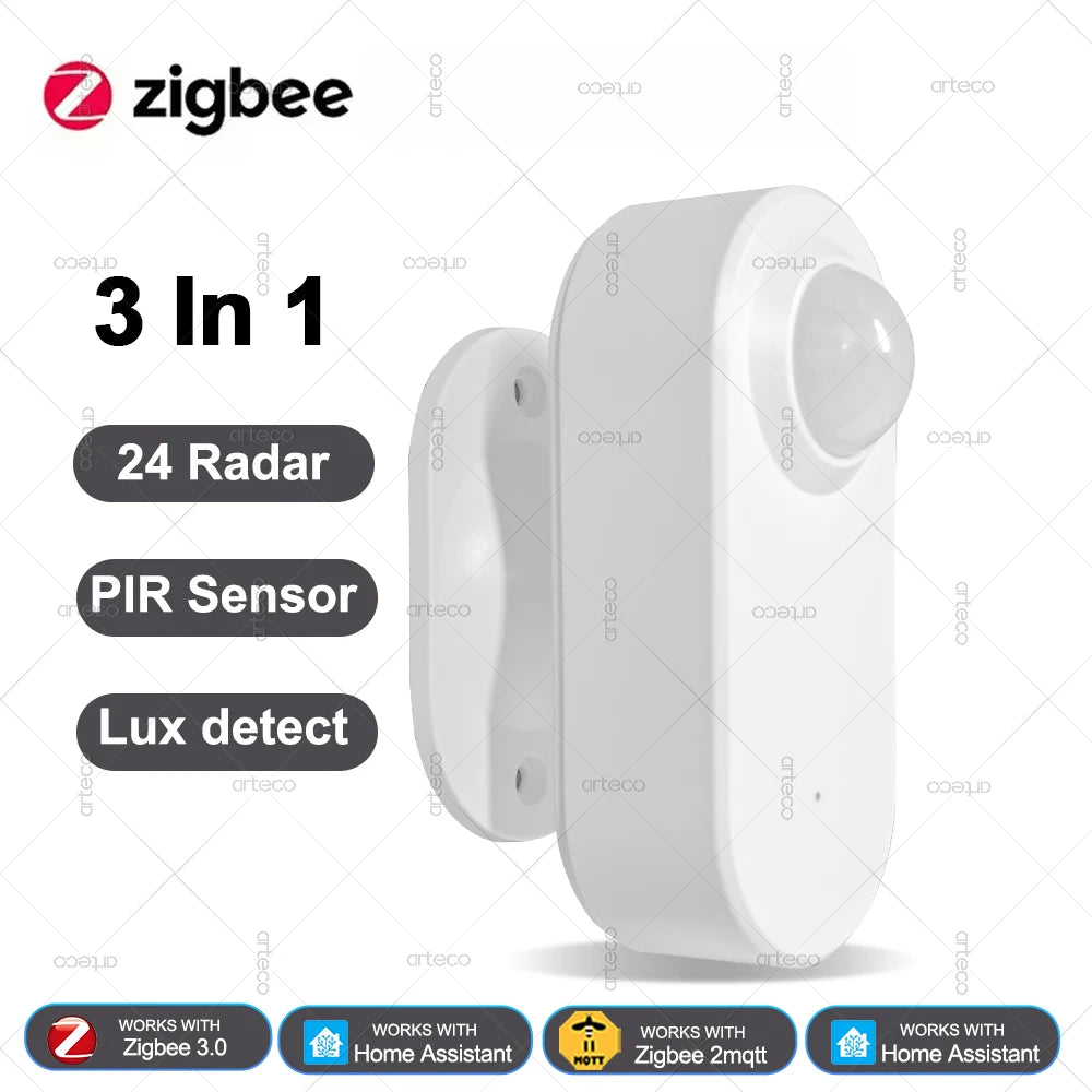 24G Zigbee Human Presence Sensor +PIR Motion Detector +Luminosity Detection Battery Powered Support Zigbee2mqtt Home Assistant