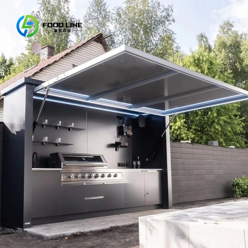 Customized Smart Movable Small Modular Kitchen Cabinet Modern Simple Paint Color Outdoor Garden Bbq Storage Furniture