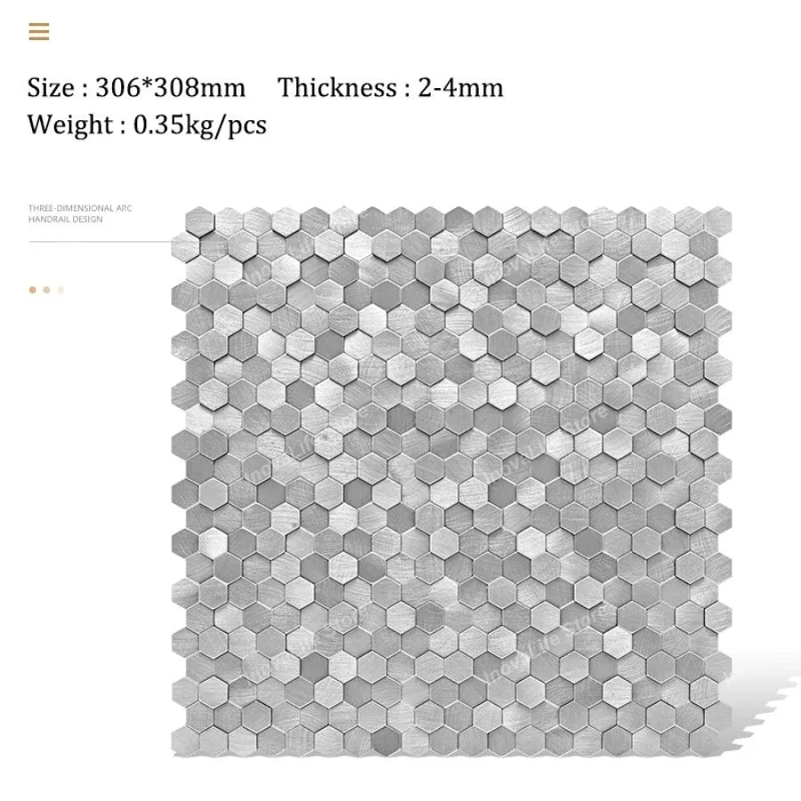Luxury Metal Stainless Steel Wall Mosaic 3D Bathroom Mosaic Tile Aluminum Hexagon Mosaic Background Wall Sticker Self-adhesive