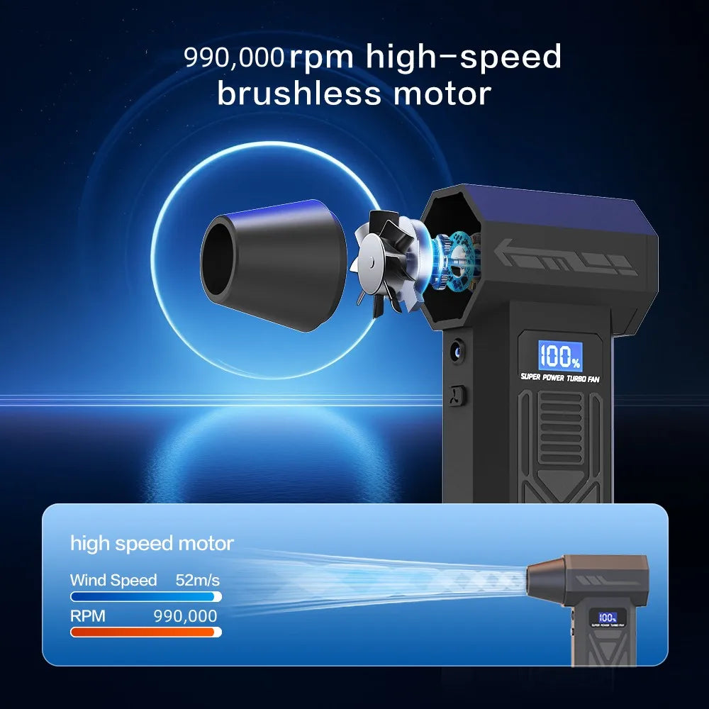 990000RPM Violent Fan Dust Blowing Brushless Ultra Turbo Fan Jet Battery Display High-Speed Handheld Powerful Blower Low Noise