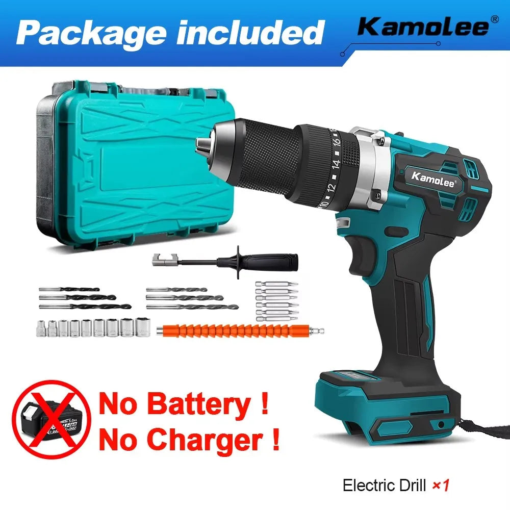 Kamolee 650N.m High Torque Brushless Electric Impact Drill 3-in-1 18V-21V Battery 13mm Handheld Cordless Screwdriver Tool Set