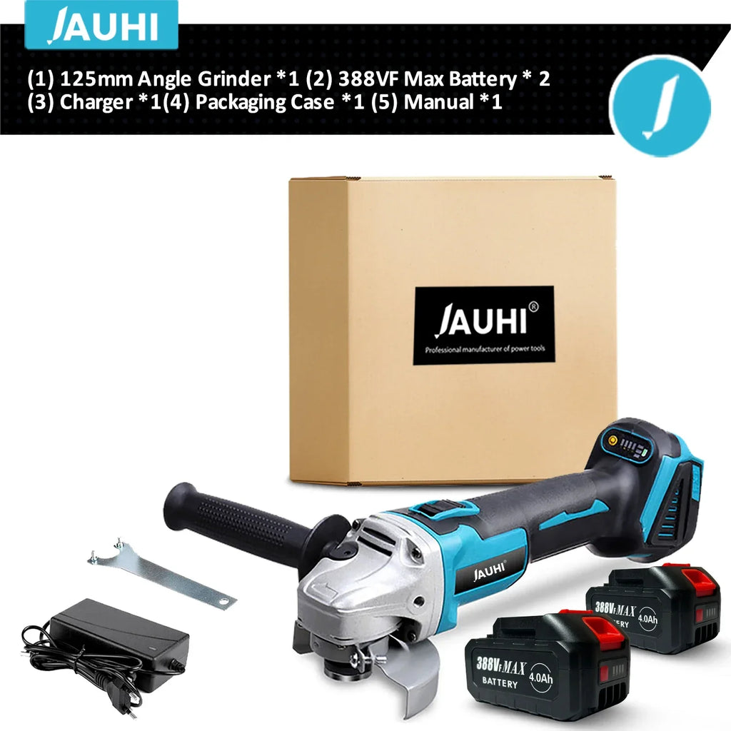 JAUHI 125mm Brushless Angle Grinder 4 Gears Cordless Grinding Machine Cutting Woodworking Power Tools For Makita 18V Battery