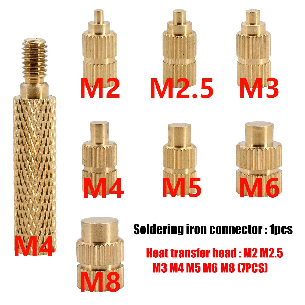 Brass Heating Soldering Iron Tip Tool Insert Nut for Plastic 3d Printing Holt Melt Nut Implant Connector M2 M2.5 M3 M4 M5 M6 M8