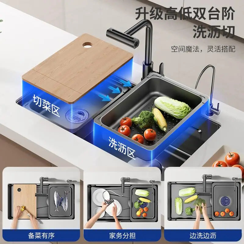 Sink Large Single Slot Hammer Pattern Thickened SUS304 Stainless Steel Kitchen Vegetable Basin Under The Counter And Upper Basin