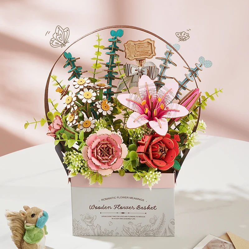 Robotime 3D Puzzle Flower Wooden Model Kits Home Decor Accessories Living Room gifts for Women on Valentine's Day Flower Bouquet