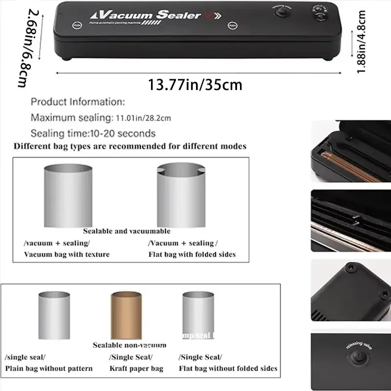 Kitchen Home Vacuum Sealer Food Preservation Plastic Bags Sealer Packaging Machine Automatic Sealing Machine Kitchen Gadgets