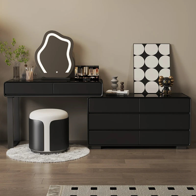 Organizer Lights Storage Vanity Tables Mirror Chair Set Cabinet Drawers Dressers Makeup Girl Black Coiffeuse Furniture Home