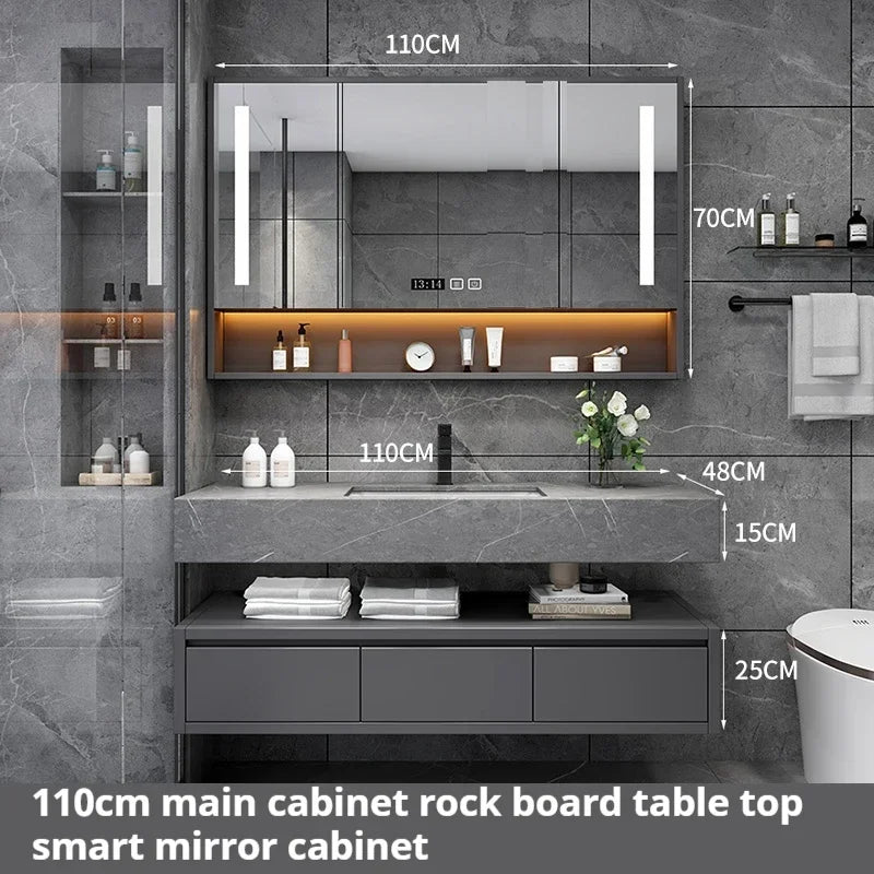 Light Luxury Panel Intelligent Bathroom Cabinet Meuble Rock Salle De Bain Wood Washbasin Double Basin Bathroom Cabinet Home