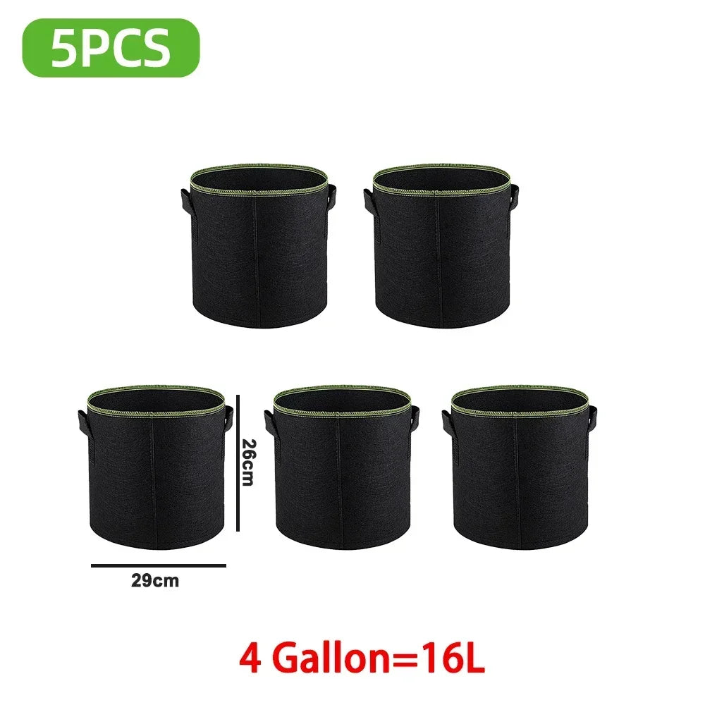 5Pcs 3/4/5/7/10 Gallon Felt Grow Bags Gardening Fabric Grow Pot Vegetable Strawberry Growing Planter Garden Potato Planting Pots
