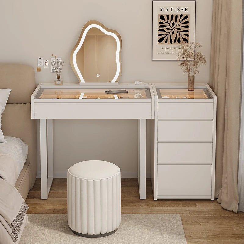 dressing table with light mirror vanity stool Drawer for clothes makeup toiletries vanity table Hairstyles bedroom furniture