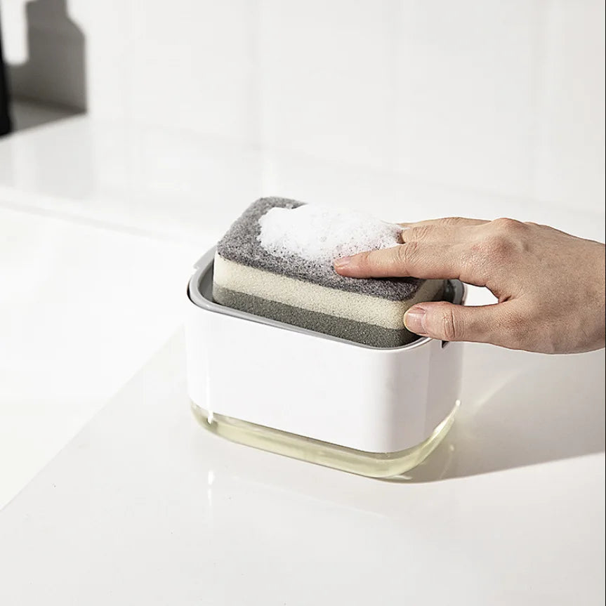 Manual Liquid Soap Dispenser Dish Soap Dispenser with Sponge Holder Press Type Cleaning Liquid Container Kitchen Accessories