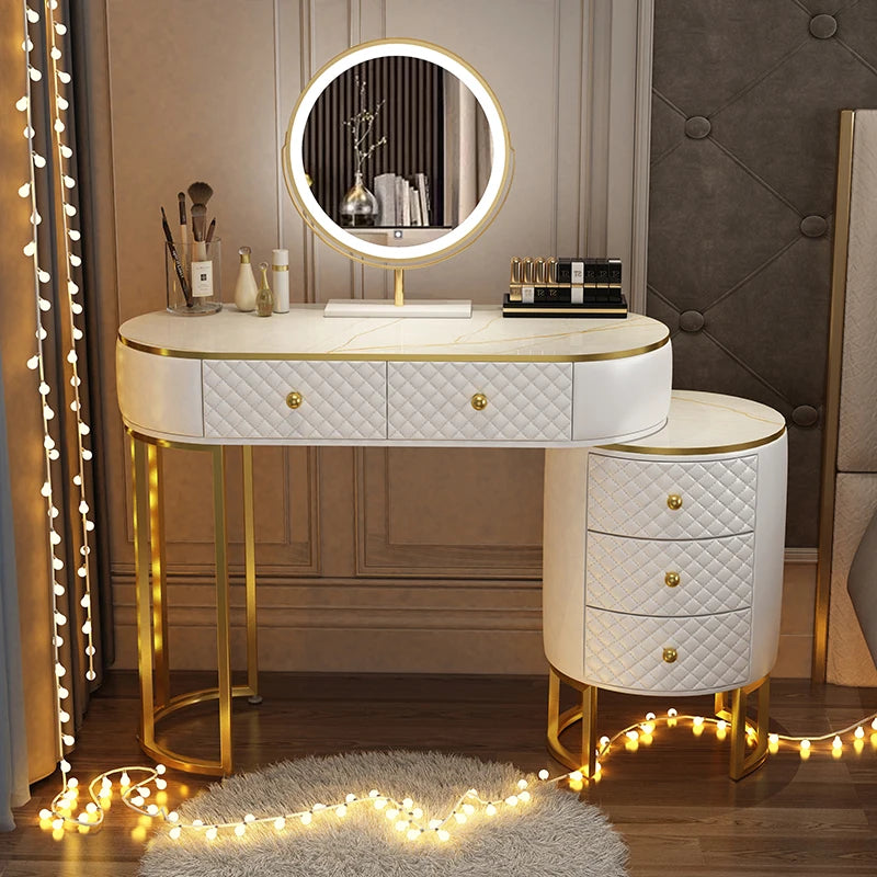 Nordic vanity chair white bedroom LED light Dresser storage cabinet makeup Dressing table light mirror stool bedroom furniture