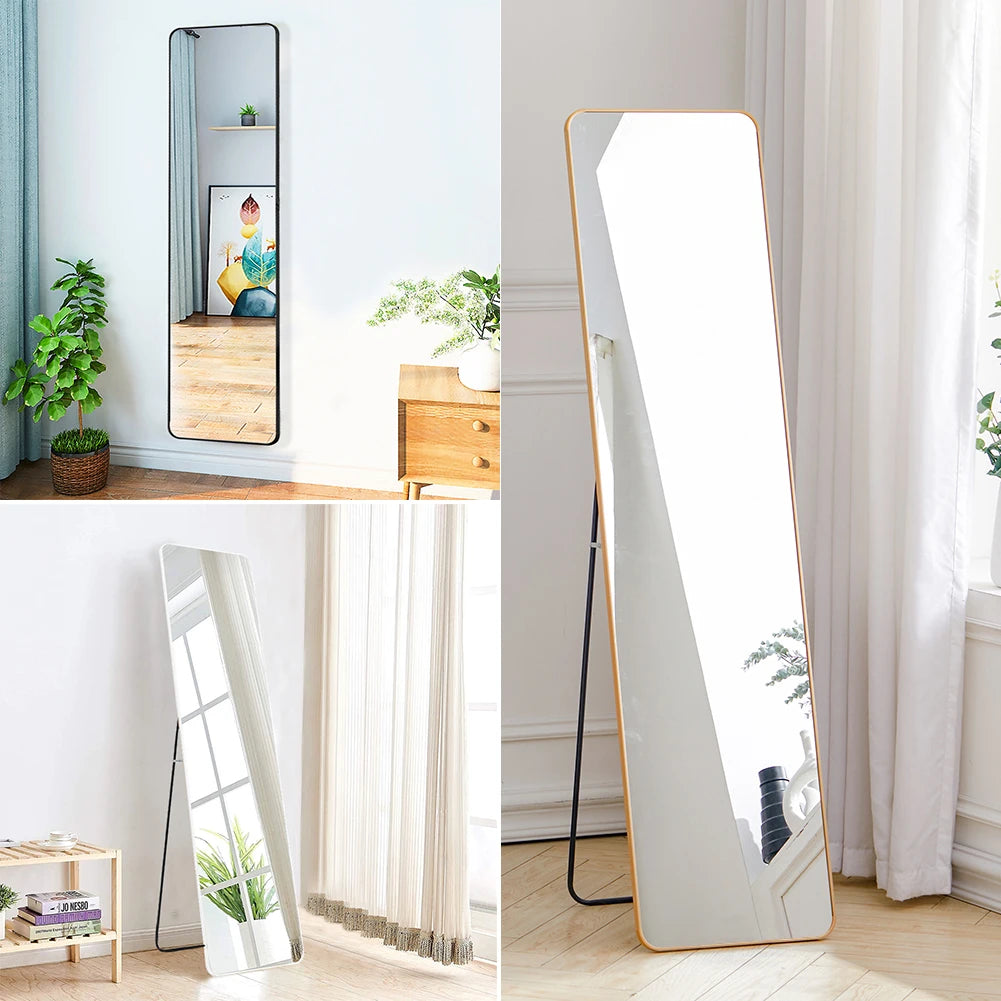 Haodirect Modern Rectangular Floor Mirror, Metal Frame Bedroom Wall Mounted Floor Dressing Mirror, 37cm x 147cm
