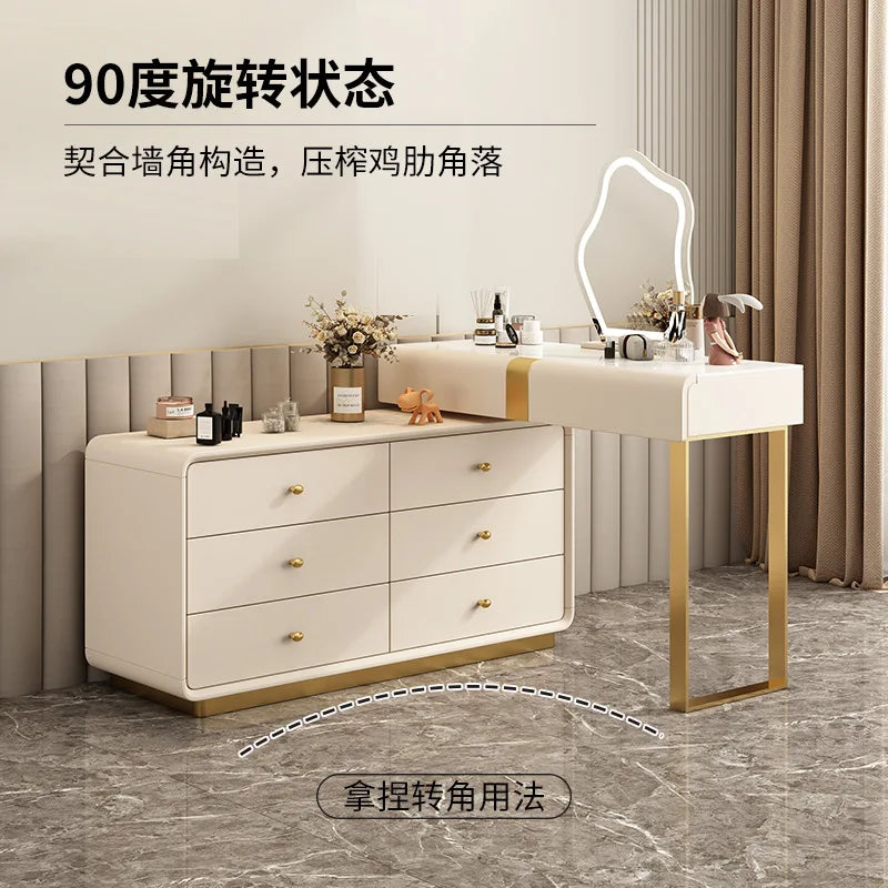 Dresser, chest, storage cabinet, integrated solid wood simple dressing table, cream wind bedroom corner retractable dressing