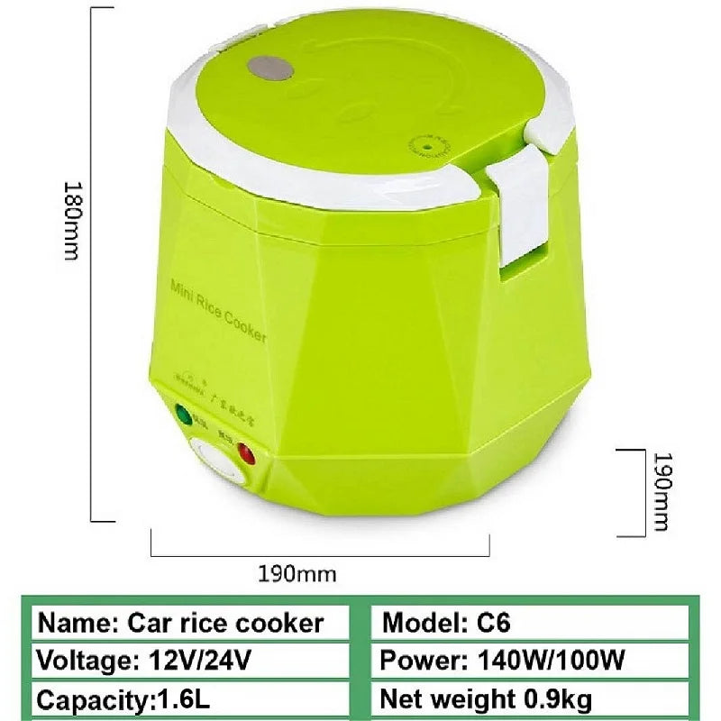 1.6L Mini Rice Cooker Heating Lunch Box Portable Constant Temperature Food Steamer Multifunction Pot For Car Truck 12/24V