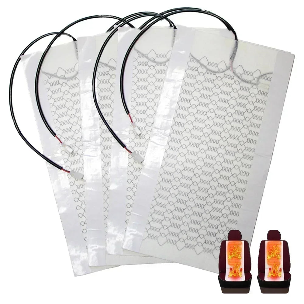 12V Universal Carbon Fiber Car Seat Heater Heat Pads 3 Level Heated Round Cushion Switch Kit Winter Warmer Seat Cover Set