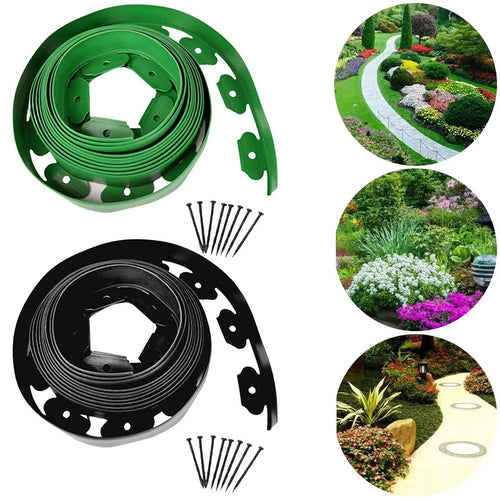 5M/10M Garden Grass Lawn Edge Border Fence With 15 Spikes Path Flexible Lawn Edging Border Fence Outdoor Landscape Garden Decor