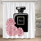 Fashion Perfume Shower Curtain Set Pink Rose Flower Modern Woman Girl Home Bathroom Decor Non Slip Rug Bath Mat Toilet Lid Cover