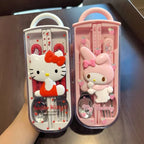 Kitty Melody Kids Picnic Set Tableware Washable Cutlery Kit Case Portable Pouch Dinner Household Tool Travel Camping Spoon, Fork