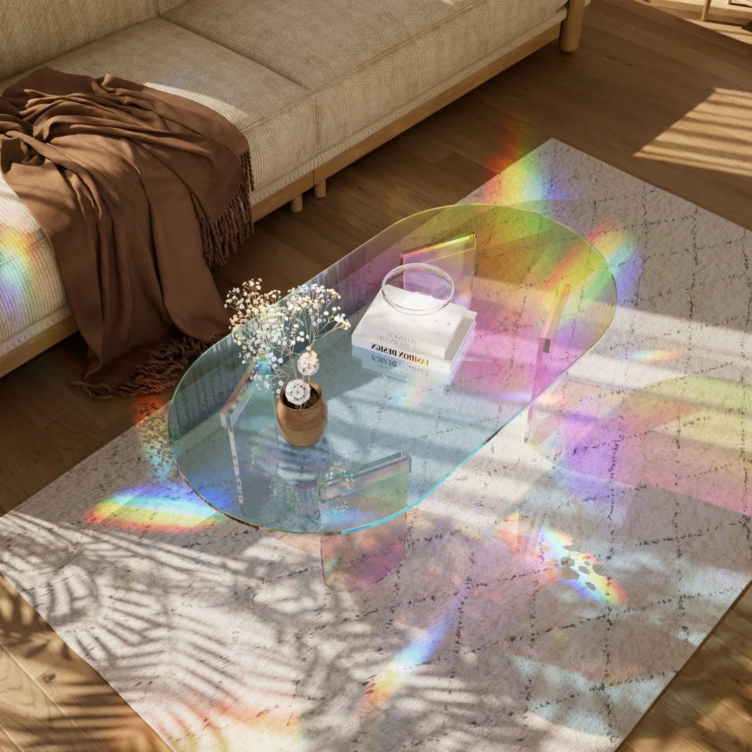 LUVODI Iridescent Clear Acrylic Coffee Table Shatterproof Living Room Sofa Side End Table for Lounger Room, Homes, Offices Decor