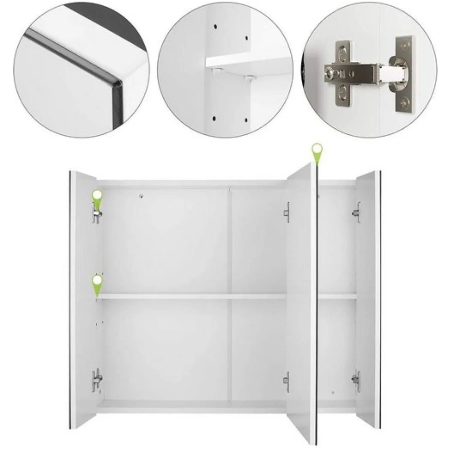 Getone Mirror Cabinet Bathroom Cabinet 3 Doors Bathroom Mirror Cabinet White 70x60x15cm Wood