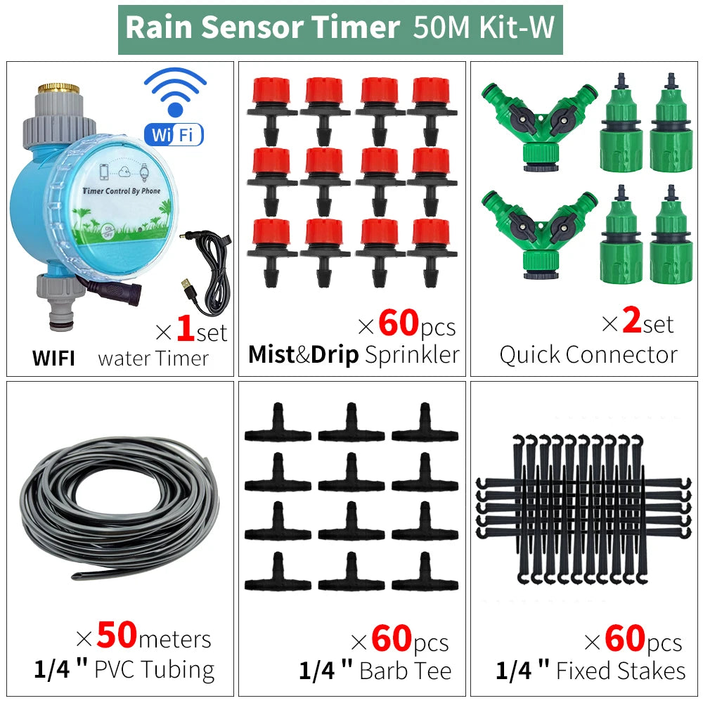Greenhouse 5M-50M DIY Drip Irrigation System Automatic Watering Garden Hose Micro Drip Watering Kits with Adjustable Drippers
