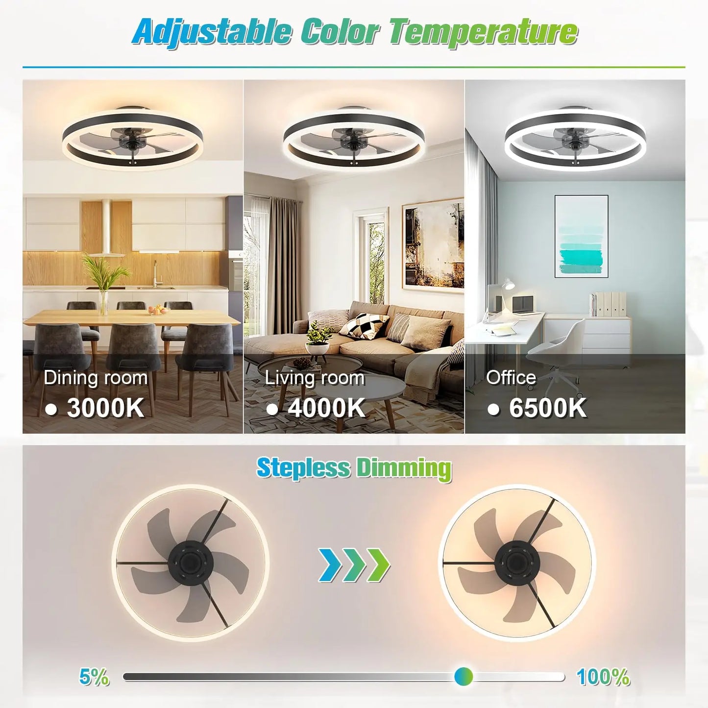 Jelena Silent Ceiling Fan with Remote Control and APP Dimming 6-speed Adjustment LED Fan Light Bedroom Living Room Decoration