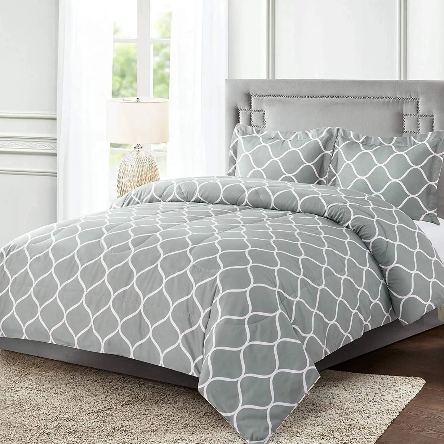 2-Pieces Gray Geometric Polyester Twin Bedding Comforter Set