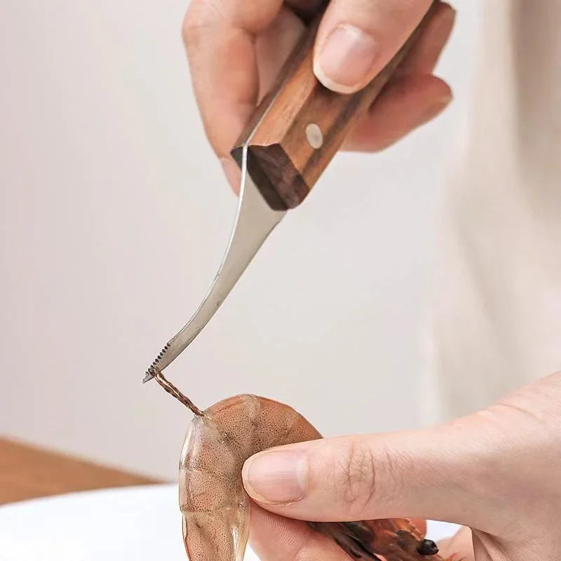 Kitchen Shrimp Deveiner Knife,Serrated Stainless Steel Blade and Wooden Handle,Shrimp Deveining Tool, Essential Tool for Kitchen