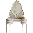 European French retro old solid wood dresser rattan bedroom white makeup table with mirror arc customization