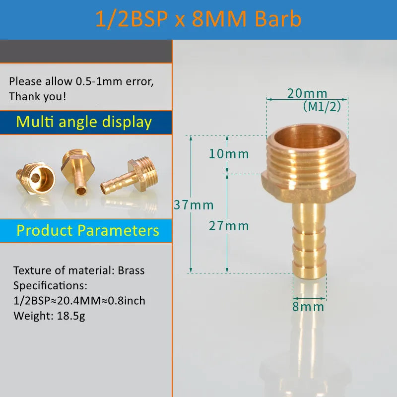 Brass Pipe Fitting 6/8/10/12/14/16mm Hose Barb Tail 1/8" 3/8" 1/4" BSP Male Connector Joint Copper Coupler Adapter