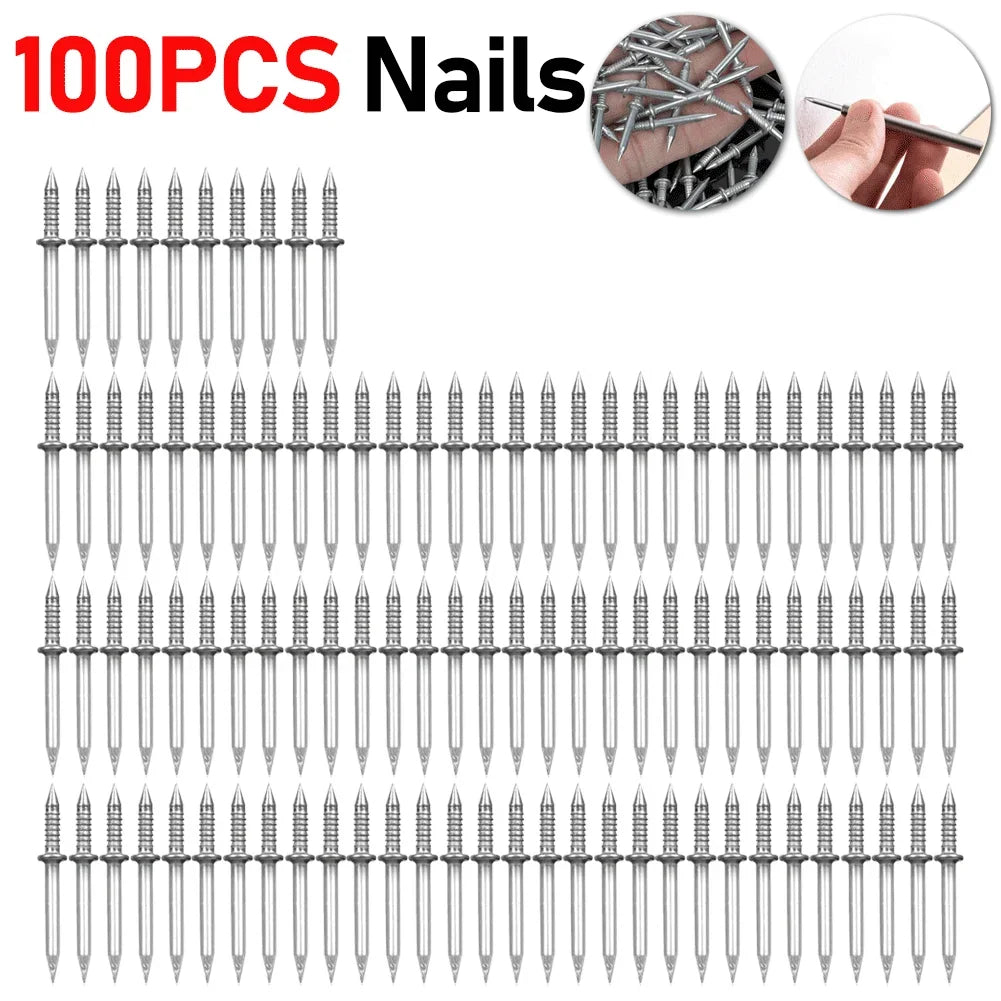 300-10pcs Double Head Nails Anti-Rust Double-Head Seamless Thread Nail Hard Thread Screws Set for Solid Wood Skirting Boards