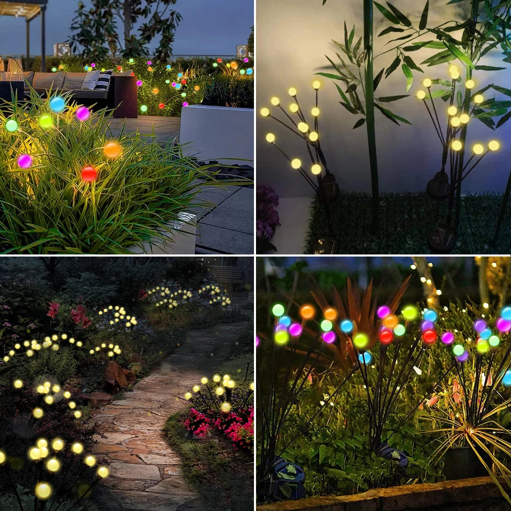 LED Firefly Light Warm White RGB Solar Powered Swaying Lights Outdoor Waterproof Fairy Garden Light for Yard Patio Decoration