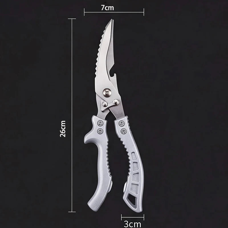 Multi-functional stainless steel kitchen scissors | Ergonomic handle, ambidextrous design, suitable for poultry, fish, and meat