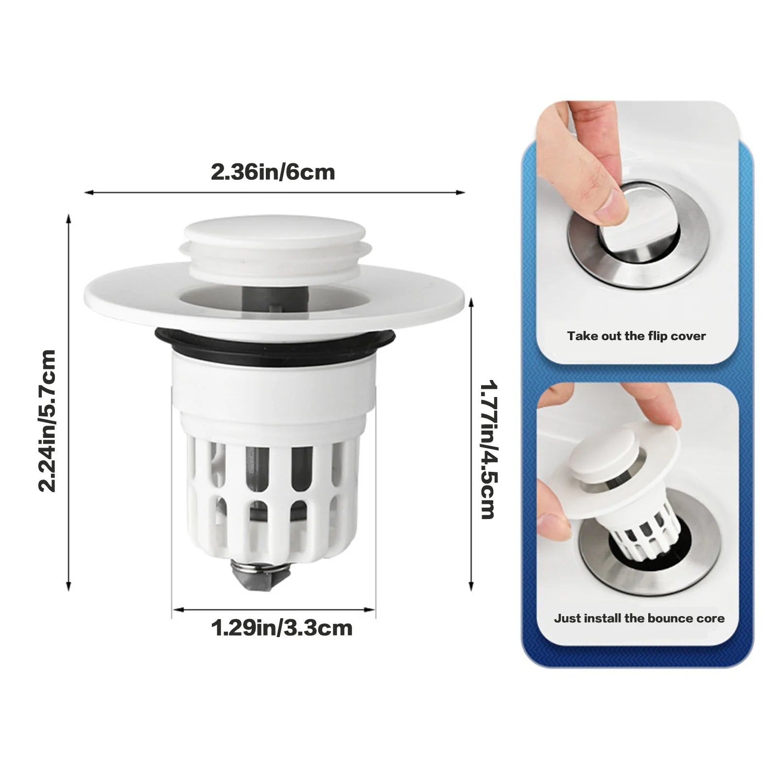 Bathroom Sink Plug Pop-Up Drain Filter Washbasin Drainer Bouncing Core Filter for Quickly Seal and Drain Water