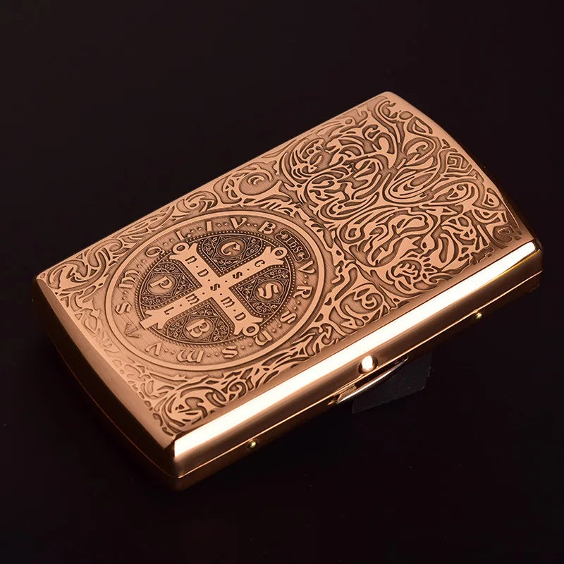 Retro Red Copper Brass Carved Cigarette Case for 12 Cigarettes Portable Tobacco Case Cigarette Holder Storage Box Smoking Tools