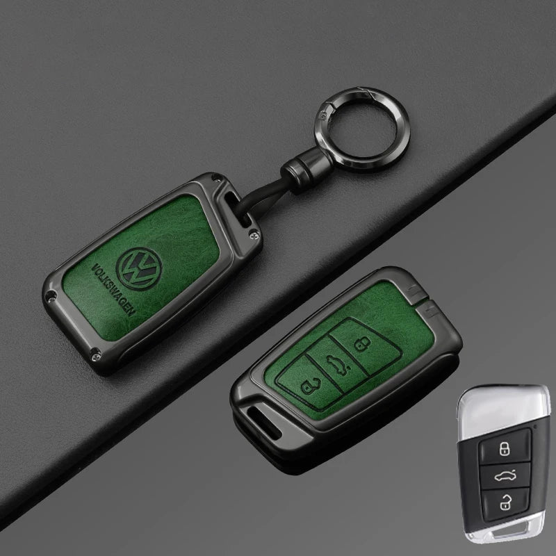 Leather Car Remote Key Case Full Cover Protection Shell for VW Volkswagen Magotan Magotan GTE Passat B6 B7 B8 CC Arteon Keychain