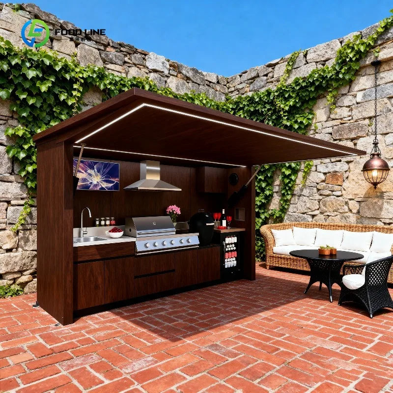 Customized Hot Sale All-In-One Multi-Functional Outdoor Mobile Kitchen Movable Kitchen Easy Install with Combined Sink Fridge