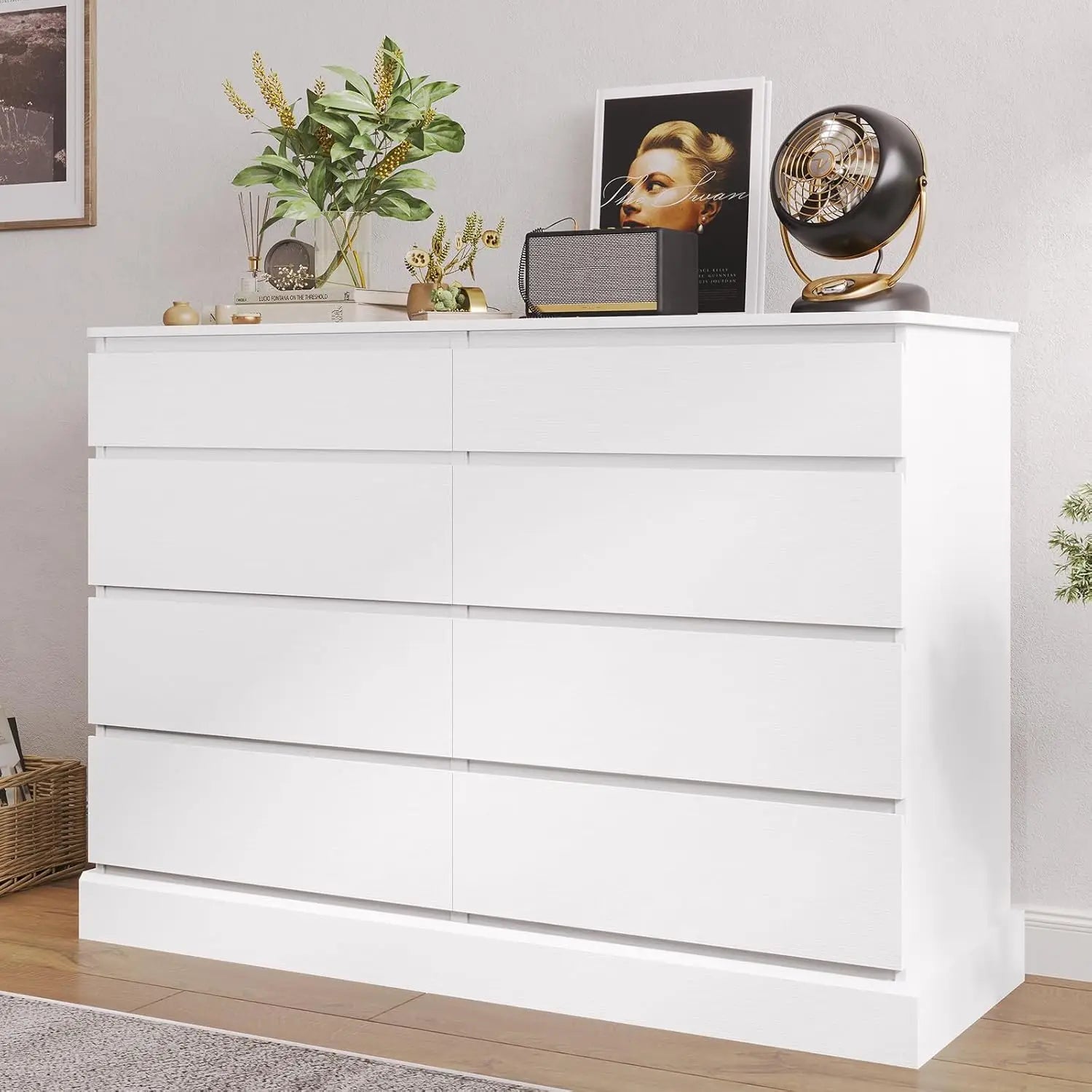 White Dresser for Bedroom,, Large Capacity Clothing Storage Cabinet, Wide Dresser for Bedroom Living Room Entryway