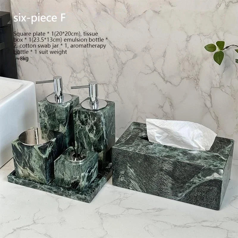 Luxury Marble Bath Set: Shampoo Bottles, Tray & Canister Organizer, Natural Stone Accessories for Home & Hotel Bathroom Decor