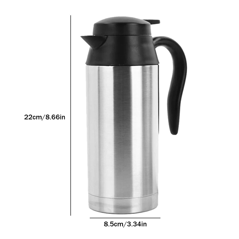 12/24V Car Electric Kettle Stainless Steel 750ml Kettle Pot Heated Boil Dry Protection Heating Travel Cup Kettle Quick Boiling
