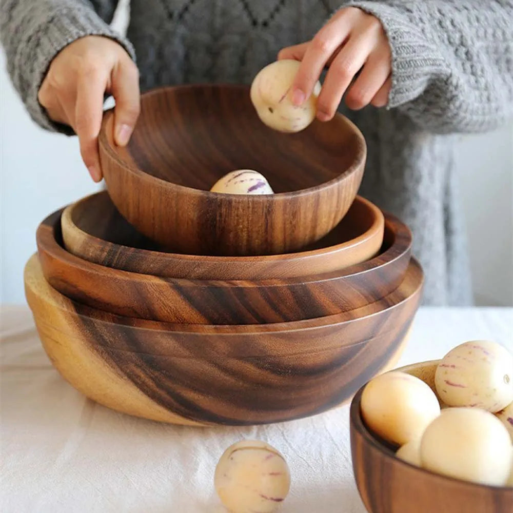 Creative Japanese style Wooden Household Kitchen Utensils for Noodles Rice Soup Salad Bowl Tableware Wooden Bowl Ramen Bowls
